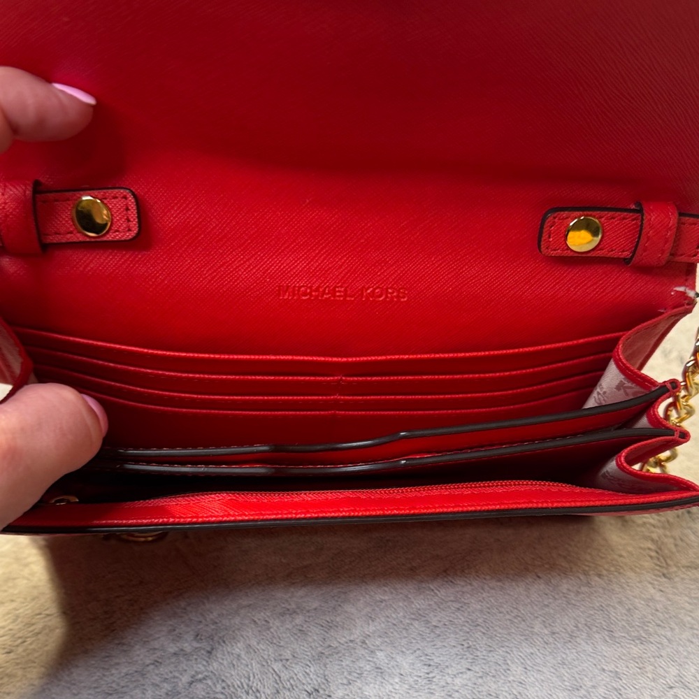 Michael Kors Red Saffiano Leather Wallet on a Chain - Gold Hardware - Picture 7 of 11